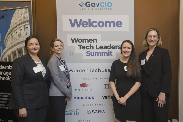 Aquia’s Sarah Gori, Allie DiPietro, Ashling Knight, and Mack Wartenberger attend GovCIO’s 2024 Women Tech Leaders Summit in Washington, DC